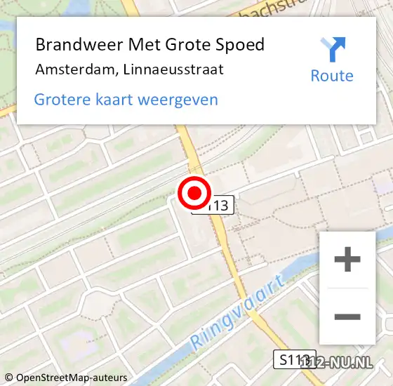 Locatie op kaart van de 112 melding: Brandweer Met Grote Spoed Naar Amsterdam, Linnaeusstraat op 12 mei 2024 21:39