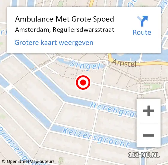 Locatie op kaart van de 112 melding: Ambulance Met Grote Spoed Naar Amsterdam, Reguliersdwarsstraat op 12 mei 2024 21:40