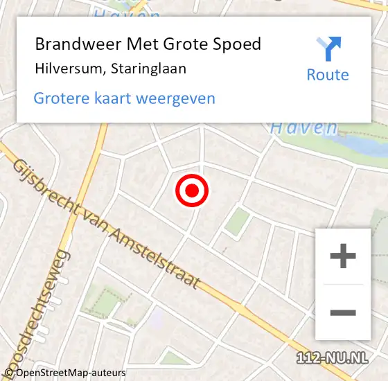 Locatie op kaart van de 112 melding: Brandweer Met Grote Spoed Naar Hilversum, Staringlaan op 12 mei 2024 21:40
