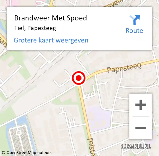 Locatie op kaart van de 112 melding: Brandweer Met Spoed Naar Tiel, Papesteeg op 12 mei 2024 21:54