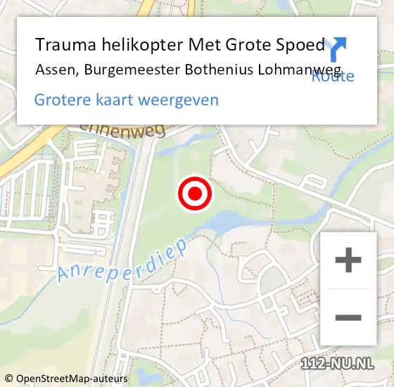 Locatie op kaart van de 112 melding: Trauma helikopter Met Grote Spoed Naar Assen, Burgemeester Bothenius Lohmanweg op 12 mei 2024 22:01