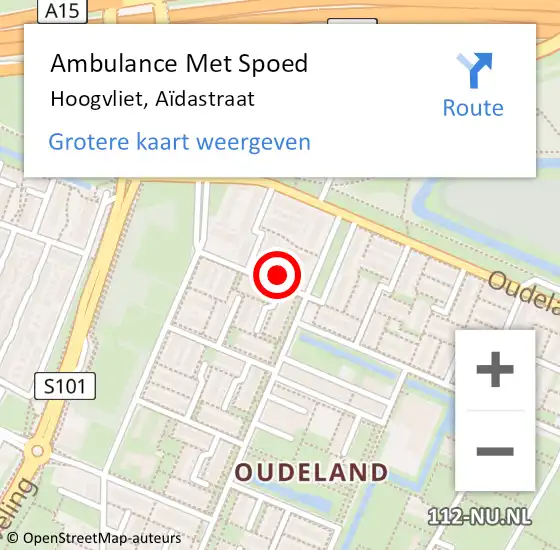 Locatie op kaart van de 112 melding: Ambulance Met Spoed Naar Hoogvliet, Aïdastraat op 12 mei 2024 22:32