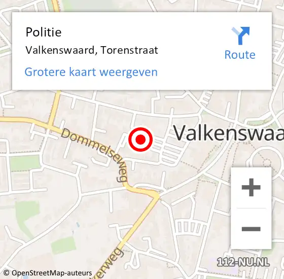 Locatie op kaart van de 112 melding: Politie Valkenswaard, Torenstraat op 12 mei 2024 22:36