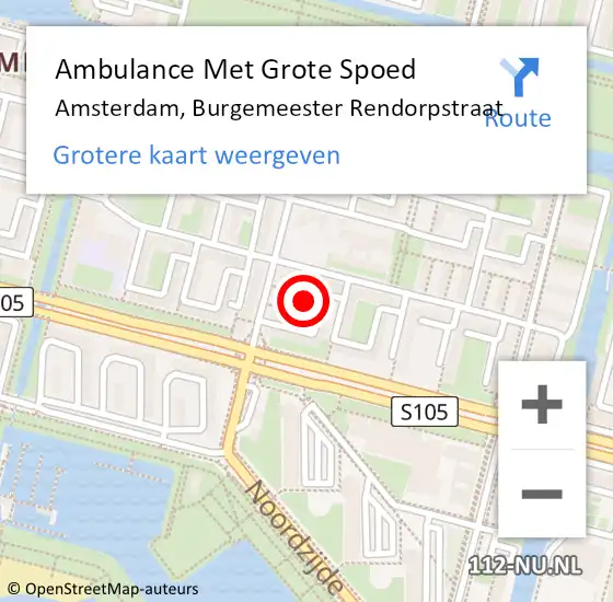 Locatie op kaart van de 112 melding: Ambulance Met Grote Spoed Naar Amsterdam, Burgemeester Rendorpstraat op 12 mei 2024 23:07