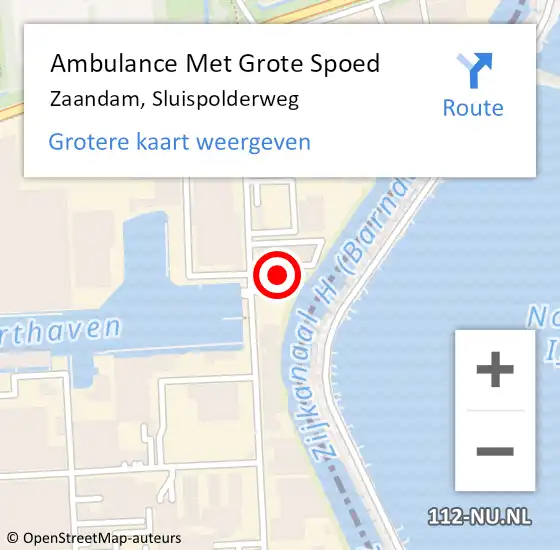 Locatie op kaart van de 112 melding: Ambulance Met Grote Spoed Naar Zaandam, Sluispolderweg op 12 mei 2024 23:09