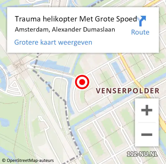 Locatie op kaart van de 112 melding: Trauma helikopter Met Grote Spoed Naar Amsterdam, Alexander Dumaslaan op 12 mei 2024 23:13