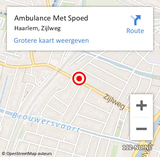 Locatie op kaart van de 112 melding: Ambulance Met Spoed Naar Haarlem, Zijlweg op 12 mei 2024 23:18