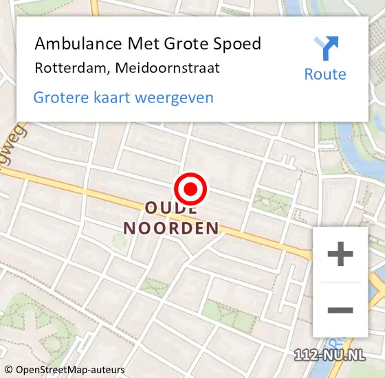 Locatie op kaart van de 112 melding: Ambulance Met Grote Spoed Naar Rotterdam, Meidoornstraat op 12 mei 2024 23:26