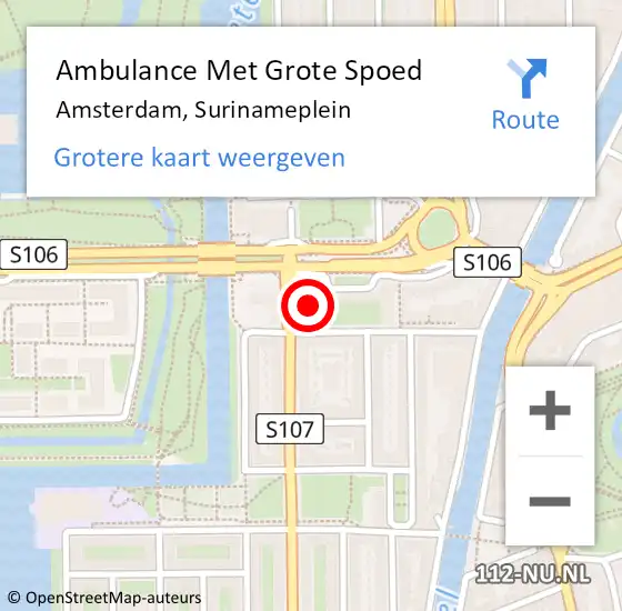 Locatie op kaart van de 112 melding: Ambulance Met Grote Spoed Naar Amsterdam, Surinameplein op 12 mei 2024 23:29