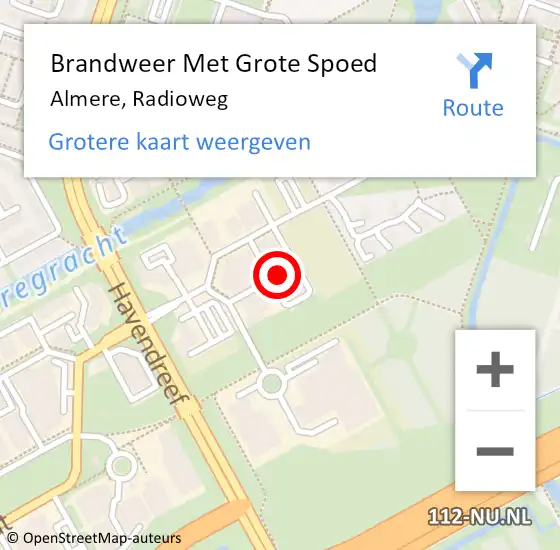 Locatie op kaart van de 112 melding: Brandweer Met Grote Spoed Naar Almere, Radioweg op 13 mei 2024 00:01