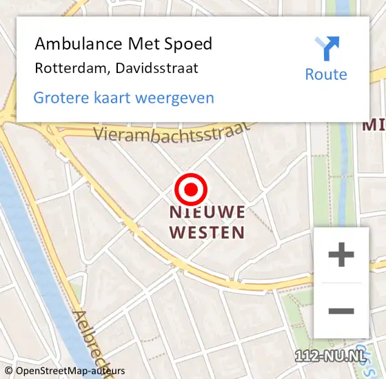 Locatie op kaart van de 112 melding: Ambulance Met Spoed Naar Rotterdam, Davidsstraat op 13 mei 2024 00:15