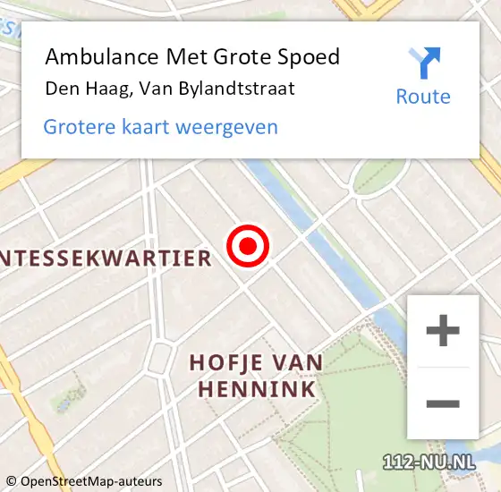 Locatie op kaart van de 112 melding: Ambulance Met Grote Spoed Naar Den Haag, Van Bylandtstraat op 13 mei 2024 00:36