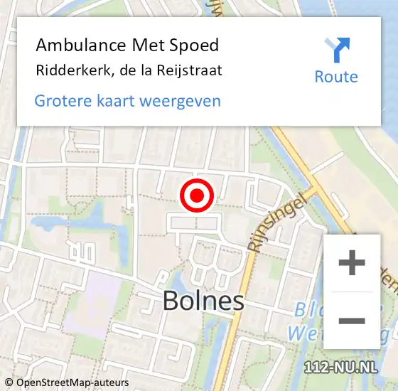 Locatie op kaart van de 112 melding: Ambulance Met Spoed Naar Ridderkerk, de la Reijstraat op 13 mei 2024 00:46