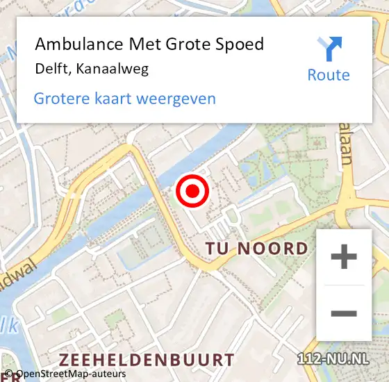 Locatie op kaart van de 112 melding: Ambulance Met Grote Spoed Naar Delft, Kanaalweg op 13 mei 2024 00:50