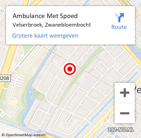 Locatie op kaart van de 112 melding: Ambulance Met Spoed Naar Velserbroek, Zwanebloembocht op 13 mei 2024 01:22