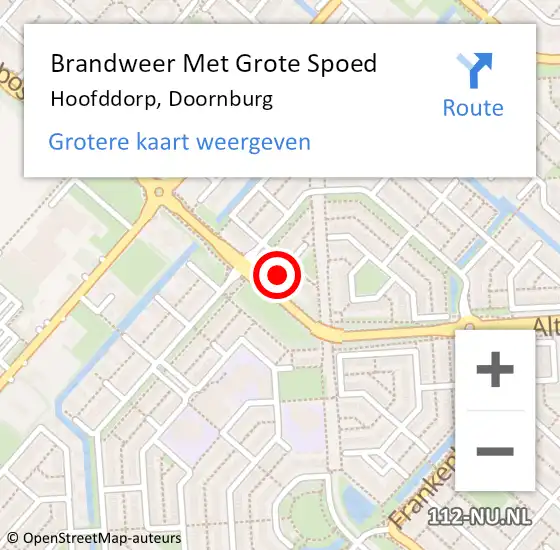 Locatie op kaart van de 112 melding: Brandweer Met Grote Spoed Naar Hoofddorp, Doornburg op 13 mei 2024 01:39