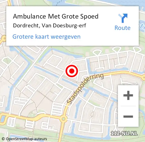 Locatie op kaart van de 112 melding: Ambulance Met Grote Spoed Naar Dordrecht, Van Doesburg-erf op 13 mei 2024 01:45