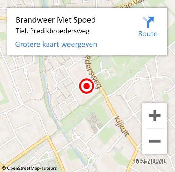 Locatie op kaart van de 112 melding: Brandweer Met Spoed Naar Tiel, Predikbroedersweg op 13 mei 2024 01:47