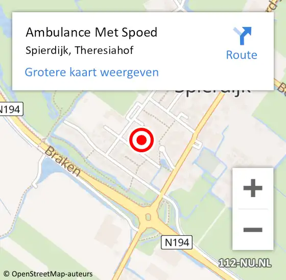 Locatie op kaart van de 112 melding: Ambulance Met Spoed Naar Spierdijk, Theresiahof op 13 mei 2024 02:02