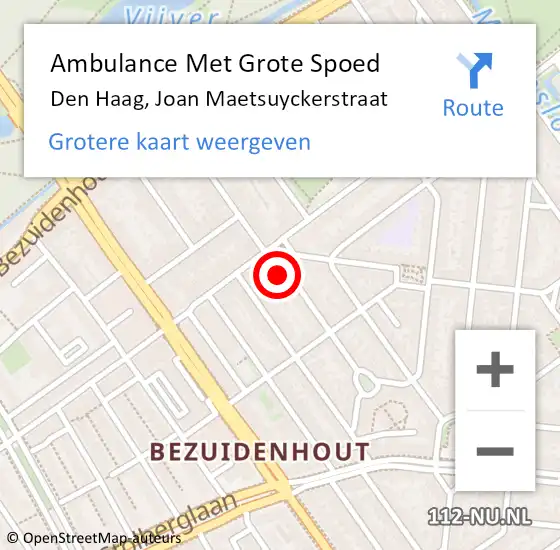 Locatie op kaart van de 112 melding: Ambulance Met Grote Spoed Naar Den Haag, Joan Maetsuyckerstraat op 13 mei 2024 02:31