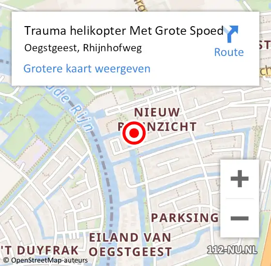 Locatie op kaart van de 112 melding: Trauma helikopter Met Grote Spoed Naar Oegstgeest, Rhijnhofweg op 13 mei 2024 02:41