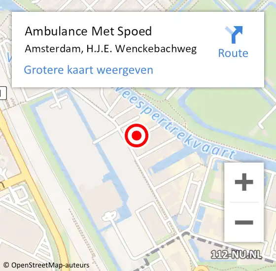 Locatie op kaart van de 112 melding: Ambulance Met Spoed Naar Amsterdam, H.J.E. Wenckebachweg op 13 mei 2024 02:43