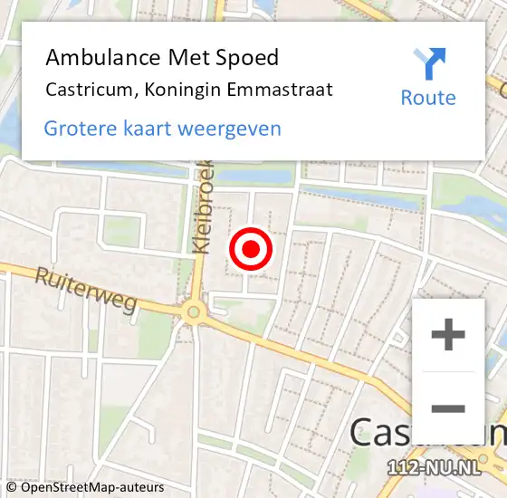 Locatie op kaart van de 112 melding: Ambulance Met Spoed Naar Castricum, Koningin Emmastraat op 13 mei 2024 02:43