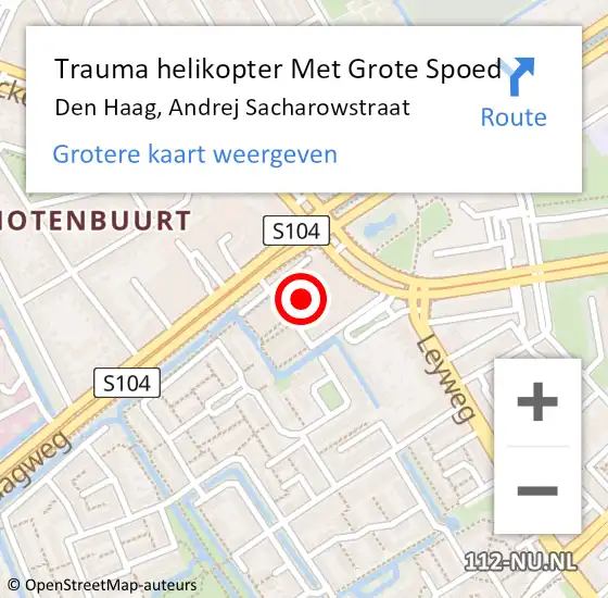 Locatie op kaart van de 112 melding: Trauma helikopter Met Grote Spoed Naar Den Haag, Andrej Sacharowstraat op 13 mei 2024 03:00