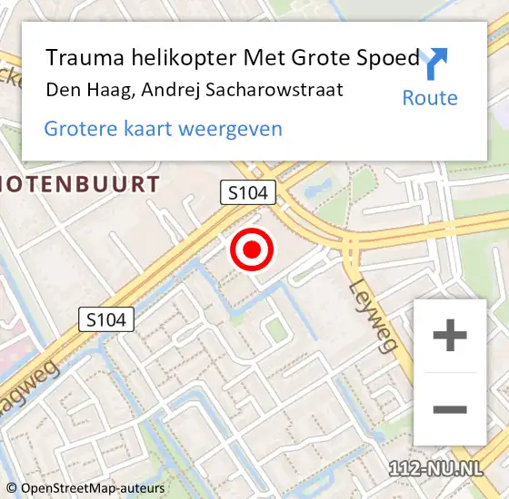 Locatie op kaart van de 112 melding: Trauma helikopter Met Grote Spoed Naar Den Haag, Andrej Sacharowstraat op 13 mei 2024 03:02