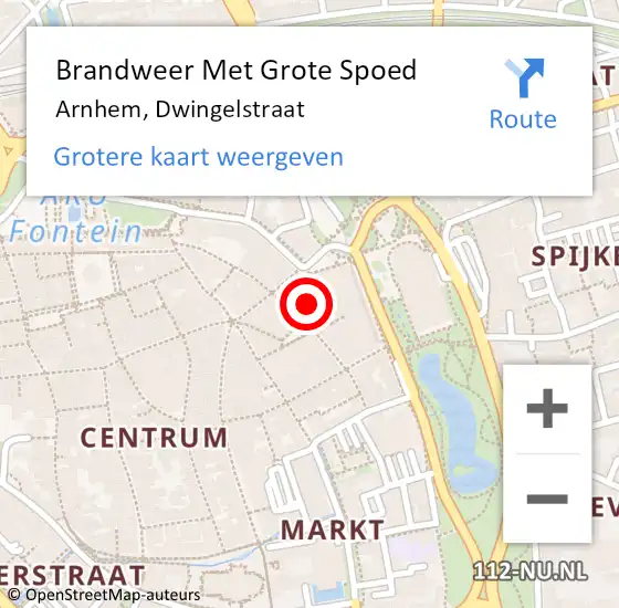 Locatie op kaart van de 112 melding: Brandweer Met Grote Spoed Naar Arnhem, Dwingelstraat op 13 mei 2024 03:46