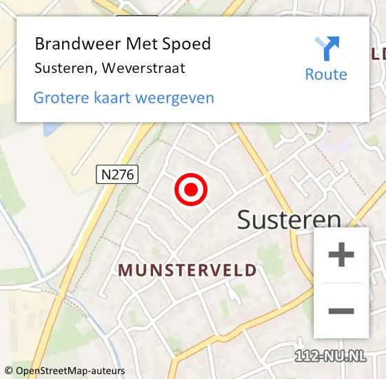 Locatie op kaart van de 112 melding: Brandweer Met Spoed Naar Susteren, Weverstraat op 13 mei 2024 03:54