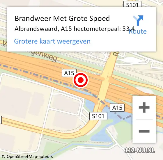 Locatie op kaart van de 112 melding: Brandweer Met Grote Spoed Naar Albrandswaard, A15 hectometerpaal: 53,4 op 13 mei 2024 04:22