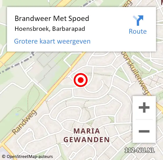 Locatie op kaart van de 112 melding: Brandweer Met Spoed Naar Hoensbroek, Barbarapad op 13 mei 2024 04:44