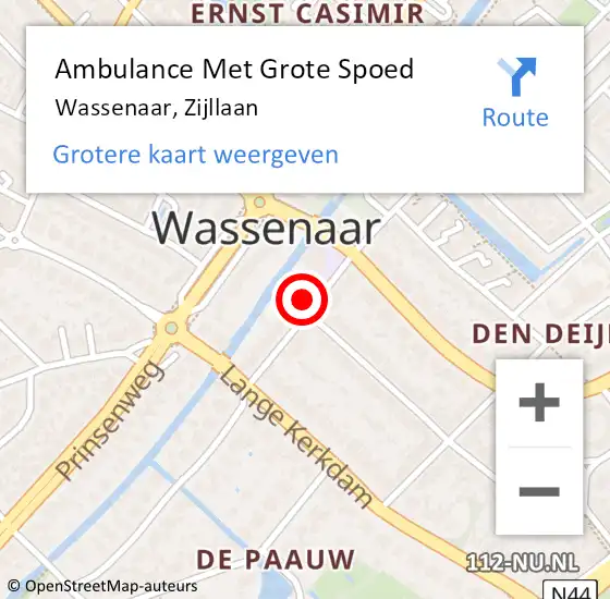 Locatie op kaart van de 112 melding: Ambulance Met Grote Spoed Naar Wassenaar, Zijllaan op 13 mei 2024 05:02