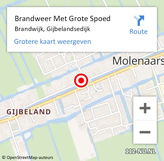 Locatie op kaart van de 112 melding: Brandweer Met Grote Spoed Naar Brandwijk, Gijbelandsedijk op 5 oktober 2014 17:51