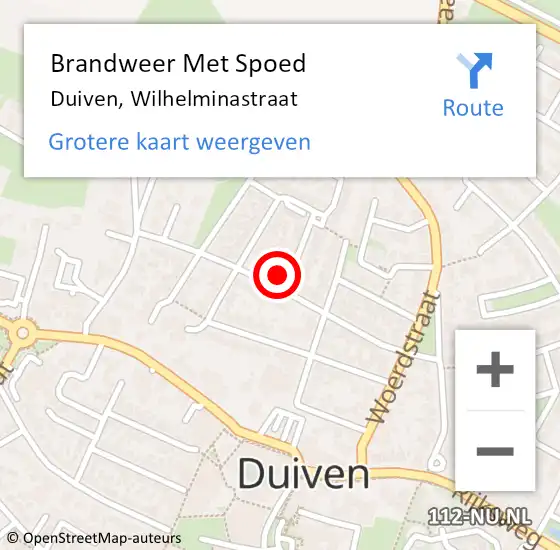 Locatie op kaart van de 112 melding: Brandweer Met Spoed Naar Duiven, Wilhelminastraat op 13 mei 2024 05:50