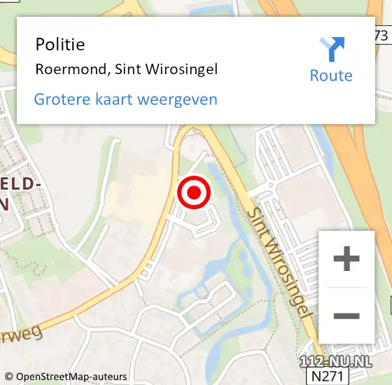 Locatie op kaart van de 112 melding: Politie Roermond, Sint Wirosingel op 13 mei 2024 05:51