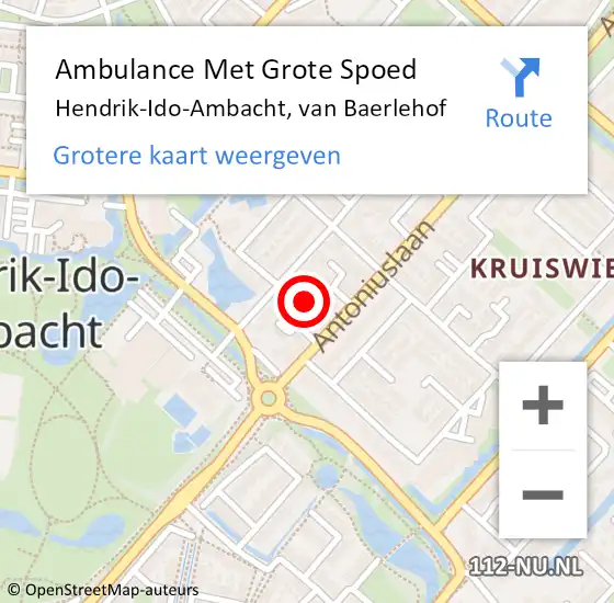 Locatie op kaart van de 112 melding: Ambulance Met Grote Spoed Naar Hendrik-Ido-Ambacht, van Baerlehof op 13 mei 2024 06:28