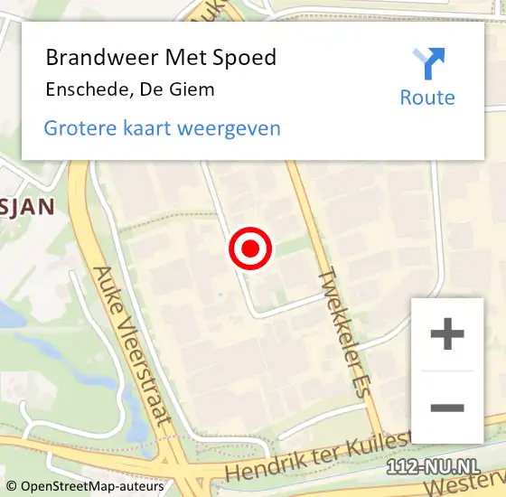 Locatie op kaart van de 112 melding: Brandweer Met Spoed Naar Enschede, De Giem op 13 mei 2024 06:39