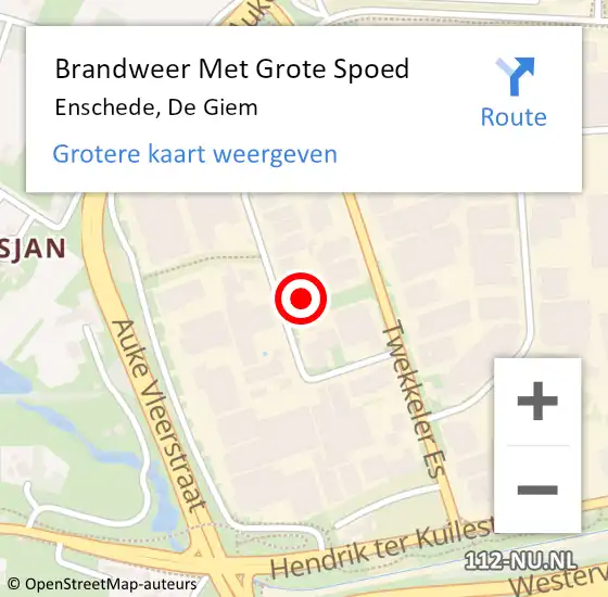 Locatie op kaart van de 112 melding: Brandweer Met Grote Spoed Naar Enschede, De Giem op 13 mei 2024 06:40