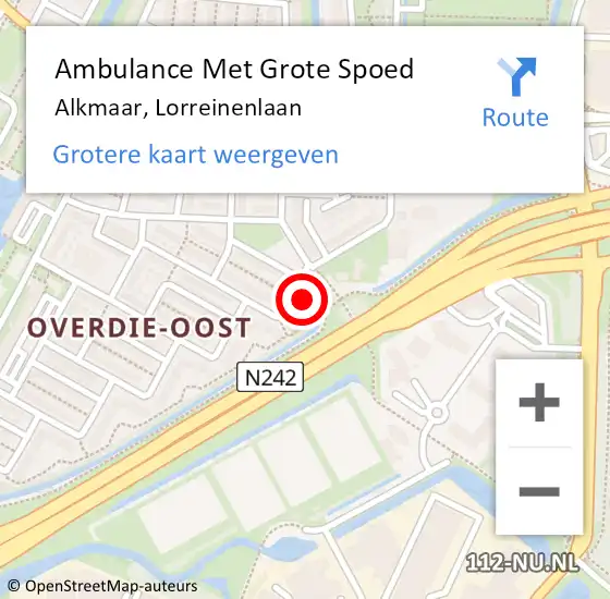 Locatie op kaart van de 112 melding: Ambulance Met Grote Spoed Naar Alkmaar, Lorreinenlaan op 13 mei 2024 06:47