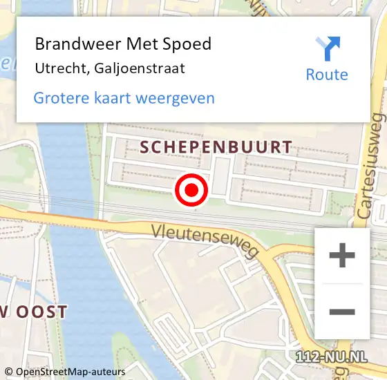 Locatie op kaart van de 112 melding: Brandweer Met Spoed Naar Utrecht, Galjoenstraat op 13 mei 2024 07:12