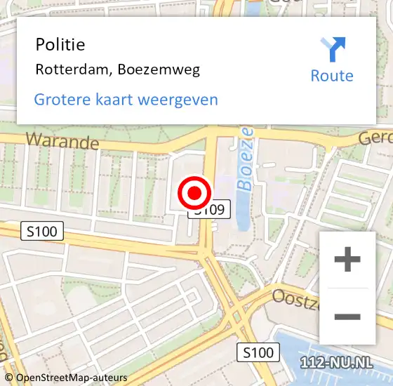 Locatie op kaart van de 112 melding: Politie Rotterdam, Boezemweg op 13 mei 2024 07:35