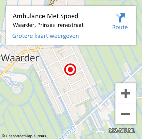 Locatie op kaart van de 112 melding: Ambulance Met Spoed Naar Waarder, Prinses Irenestraat op 13 mei 2024 07:35