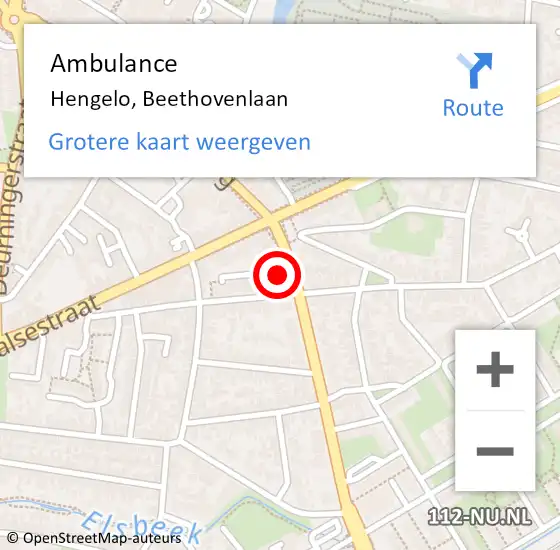 Locatie op kaart van de 112 melding: Ambulance Hengelo, Beethovenlaan op 13 mei 2024 07:49