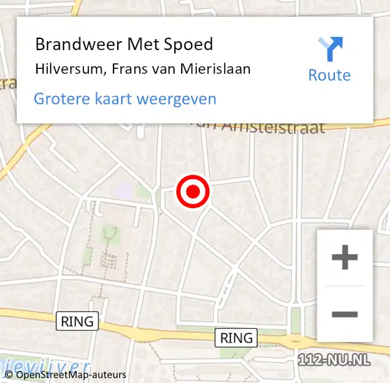 Locatie op kaart van de 112 melding: Brandweer Met Spoed Naar Hilversum, Frans van Mierislaan op 13 mei 2024 08:02