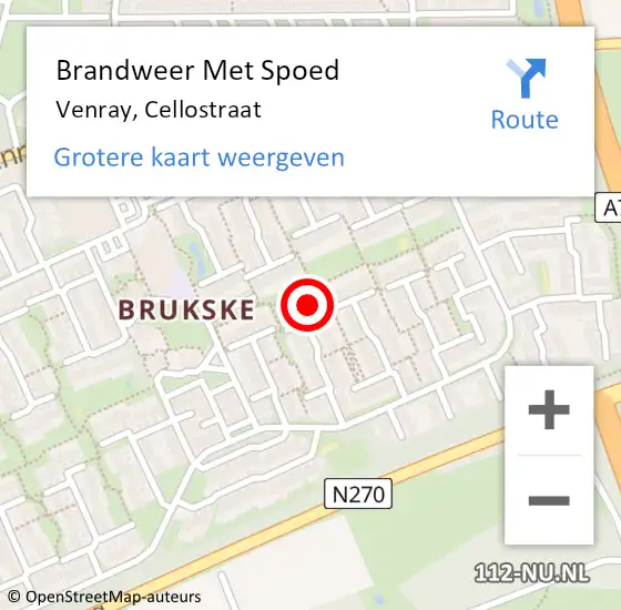 Locatie op kaart van de 112 melding: Brandweer Met Spoed Naar Venray, Cellostraat op 13 mei 2024 08:10