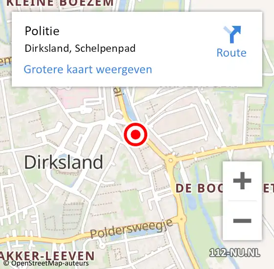 Locatie op kaart van de 112 melding: Politie Dirksland, Schelpenpad op 13 mei 2024 08:32