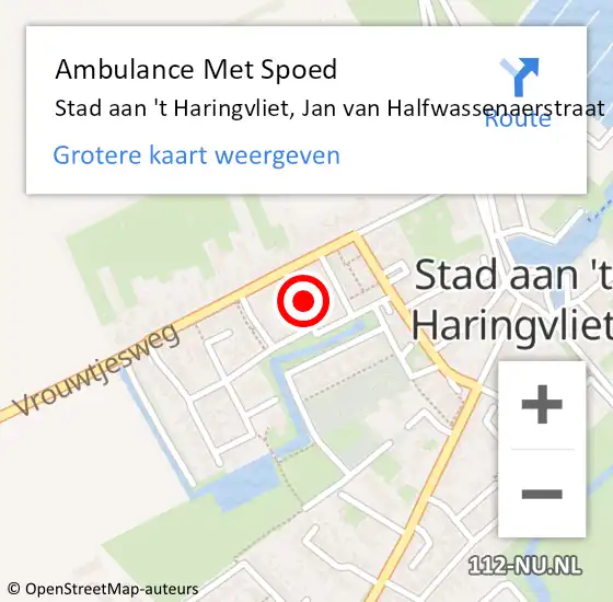 Locatie op kaart van de 112 melding: Ambulance Met Spoed Naar Stad aan 't Haringvliet, Jan van Halfwassenaerstraat op 13 mei 2024 08:53