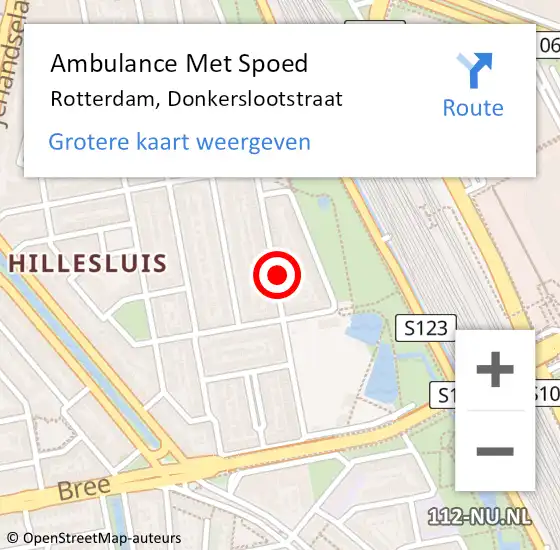 Locatie op kaart van de 112 melding: Ambulance Met Spoed Naar Rotterdam, Donkerslootstraat op 13 mei 2024 08:55